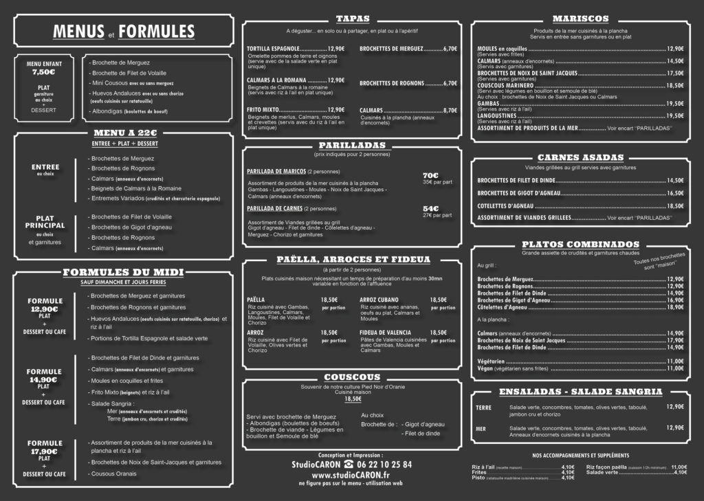 restaurant la sangria menu et formules 